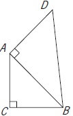 The diagram consists of a rhombus with sides AD, DB, BC, and CA. Two right angled triangles that form this rhombus are DAB and ACB.